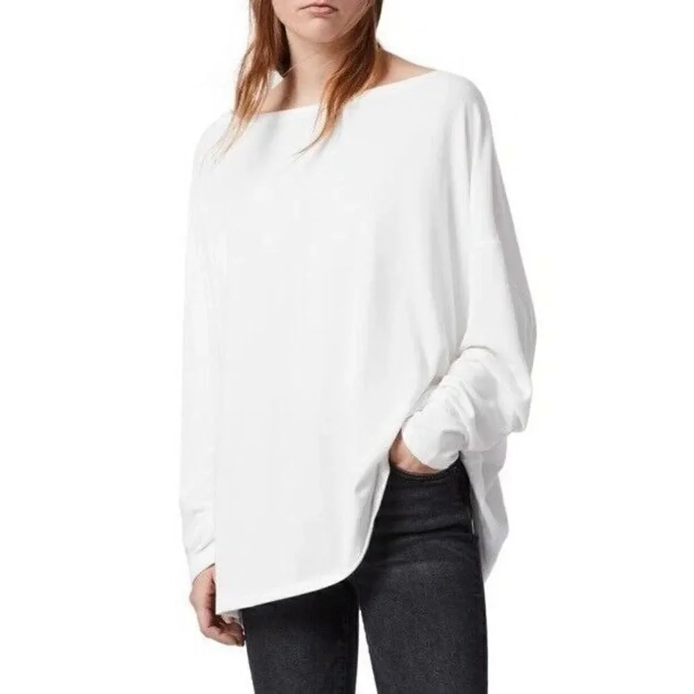 Allsaints Rita Tee Size Medium White Long Sleeve TShirt Oversized Loose fit